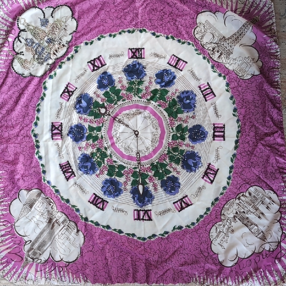RARE Vtg 50s Beaded Travel Time Scarf